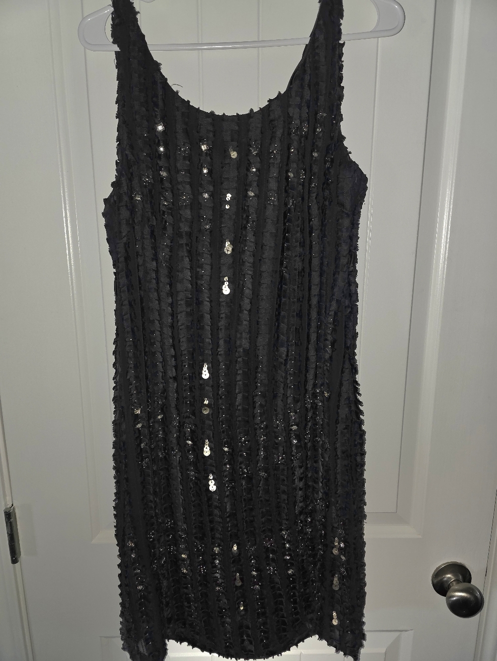 Wayne Cooper Black Sequin Ruffle Tank Mini Dress Small NWOT